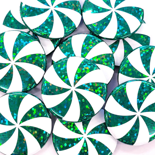 Dark Green and white peppermint candy refrigerator magnets.