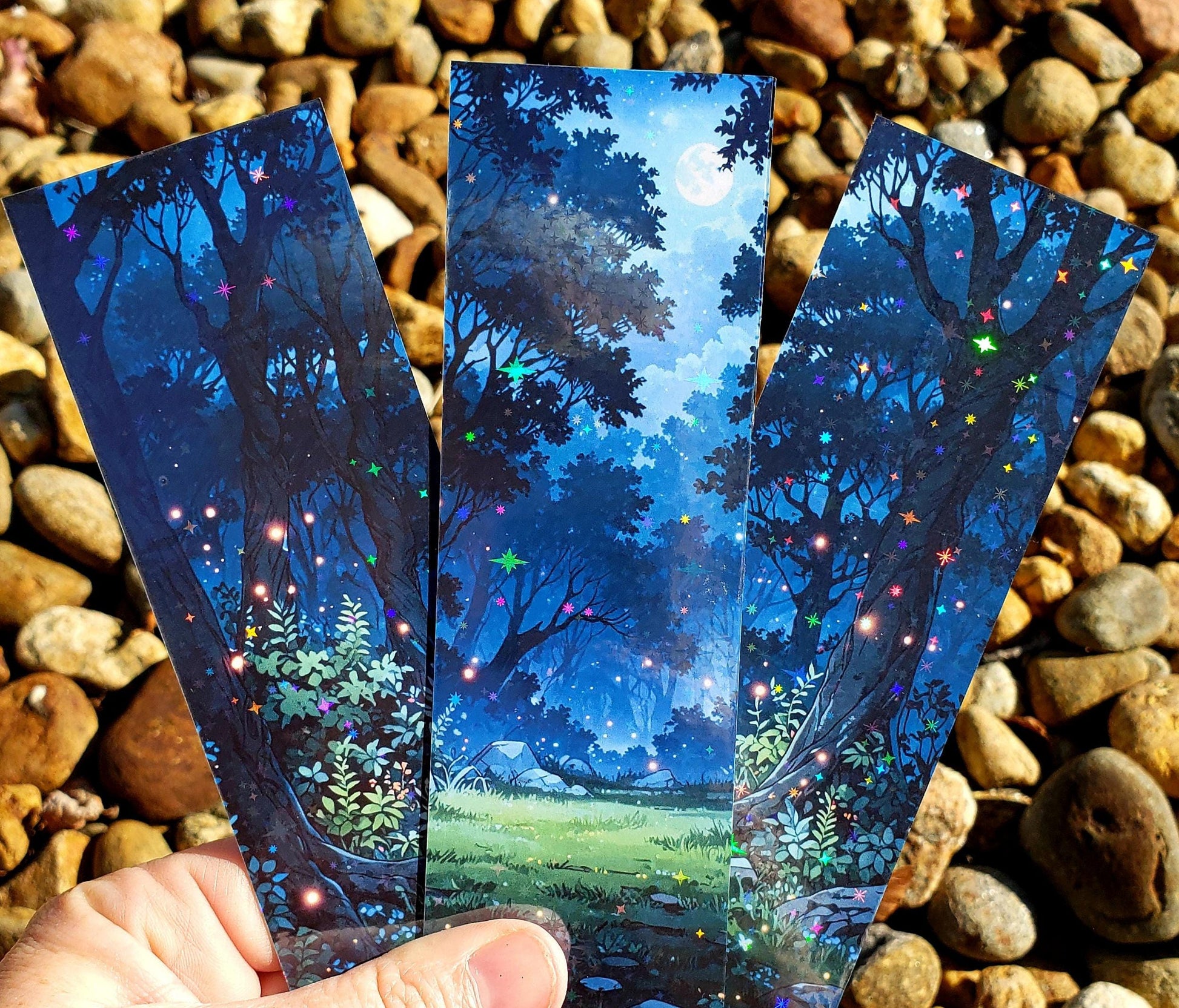 Fantasy Bookmarks, set of 3 laminated bookmarks with enchanted forest design, bookish gift for avid readers.