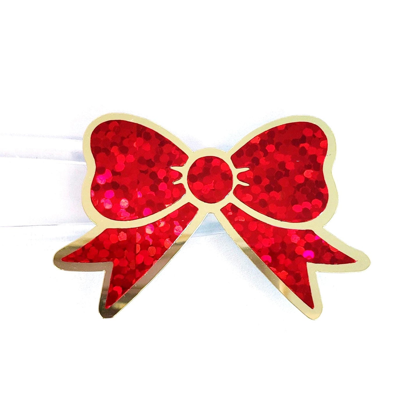 Red Christmas Bow Stickers, set of 18 small sparkly ribbons for cards, journals, ornaments, laptops and craft projects, each 1.5 inches.