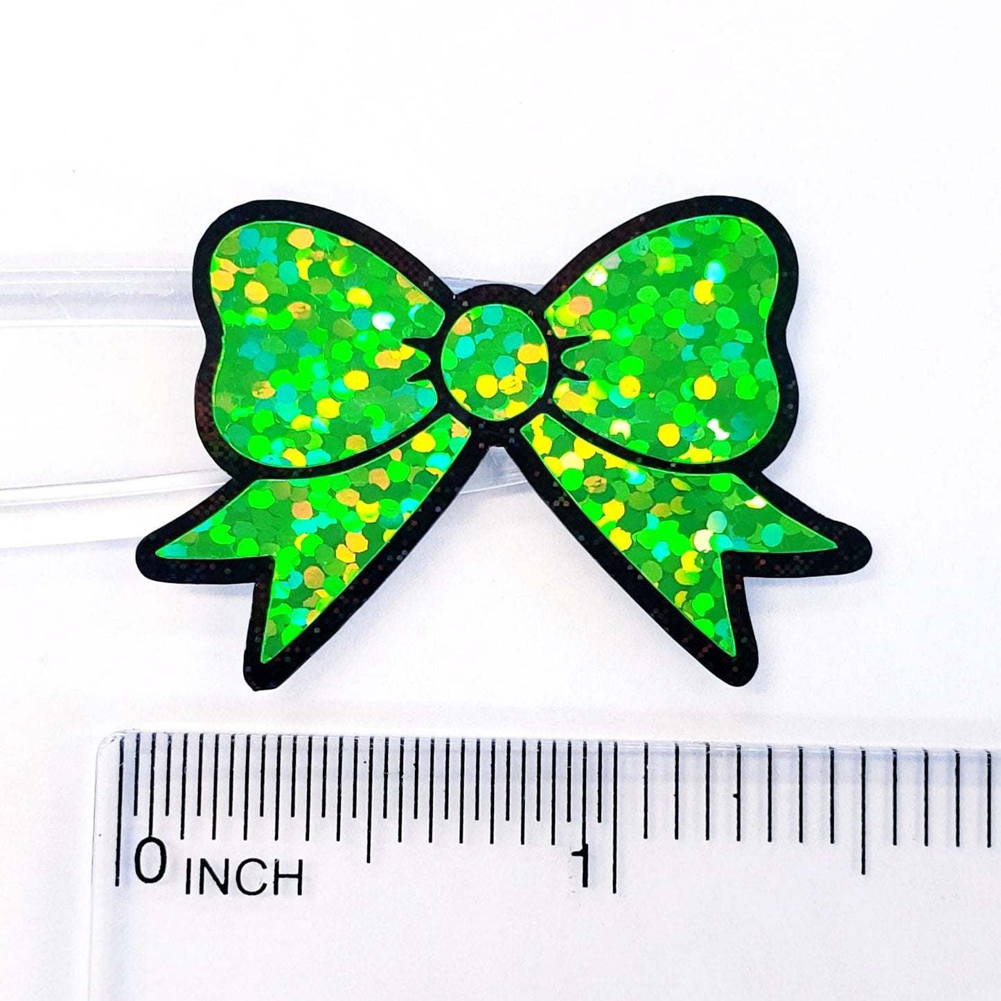 Wicked Cute Green Bow Stickers, set of 18 sparkly coquette ribbons for cards, journals, ornaments, laptops and projects, each 1.5 inches.