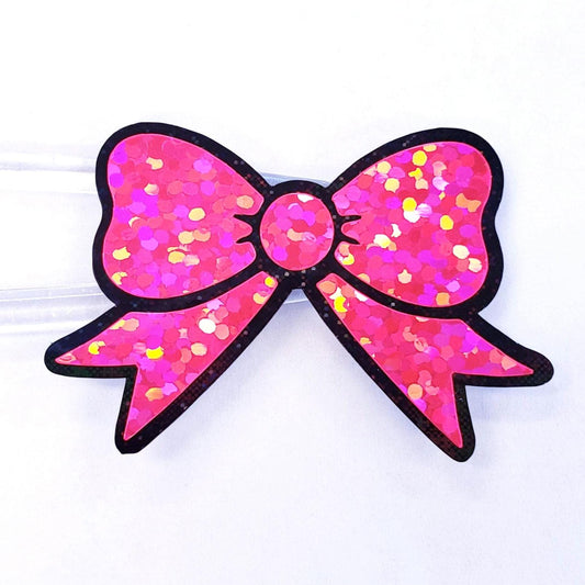 Wicked Cute Pink Bow Stickers, set of 18 sparkly coquette ribbons for cards, journals, ornaments, laptops and projects, each 1.5 inches.