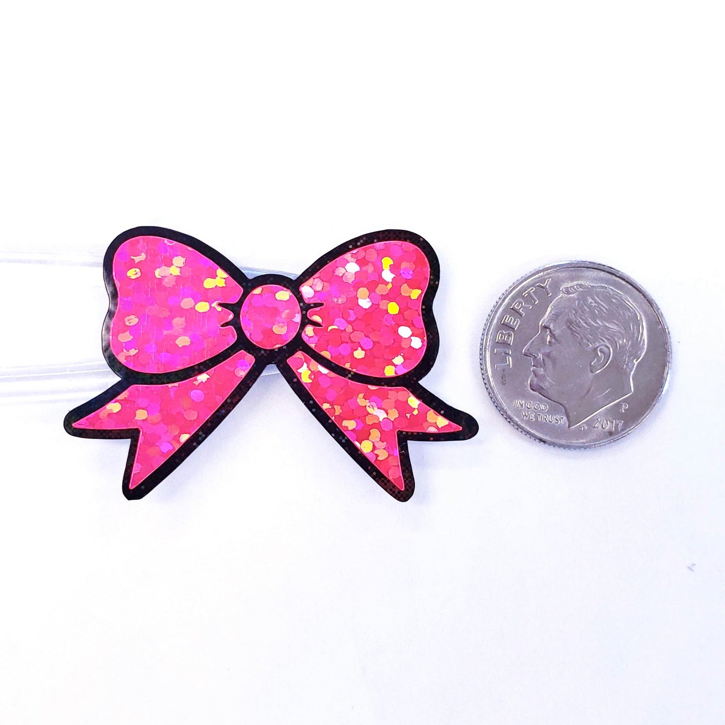 Wicked Cute Pink Bow Stickers, set of 18 sparkly coquette ribbons for cards, journals, ornaments, laptops and projects, each 1.5 inches.