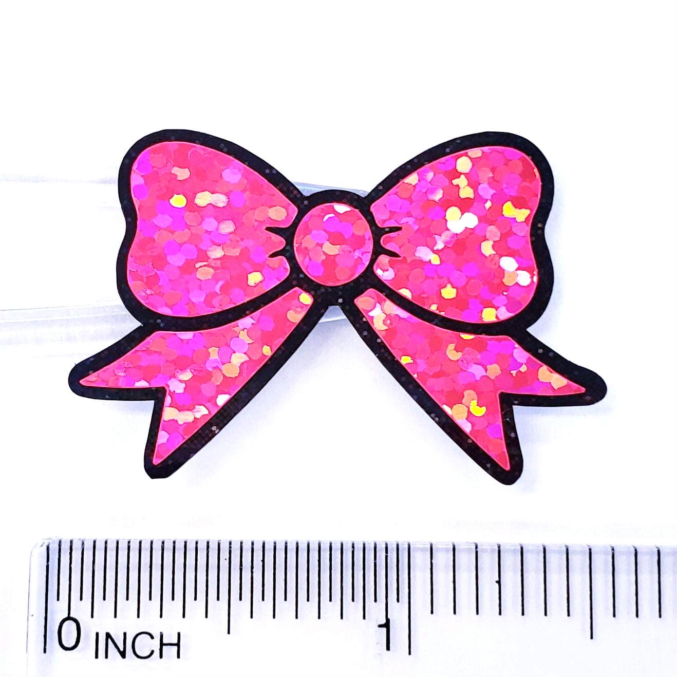 Wicked Cute Pink Bow Stickers, set of 18 sparkly coquette ribbons for cards, journals, ornaments, laptops and projects, each 1.5 inches.