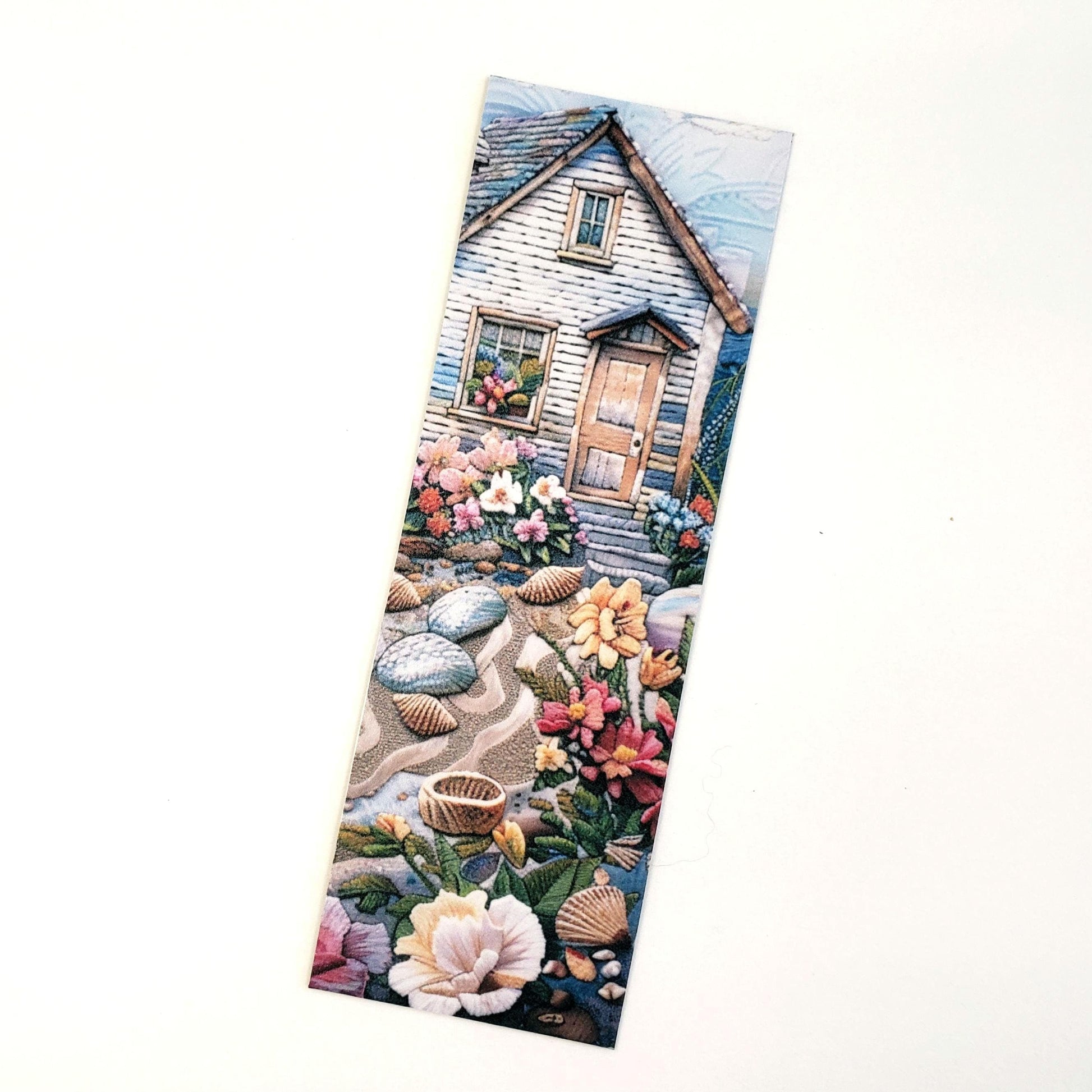 Beach Cottage Bookmarks, set of 3 printed bookmarks, gift for romance and travel readers, laminated matte finish, 2x6 inch