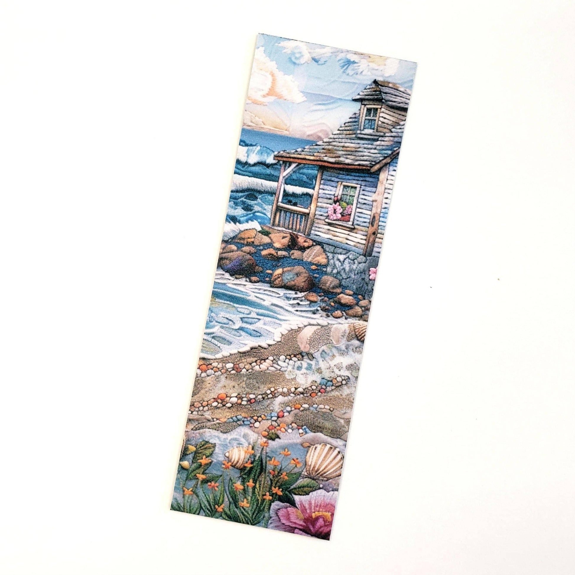 Beach Cottage Bookmarks, set of 3 printed bookmarks, gift for romance and travel readers, laminated matte finish, 2x6 inch