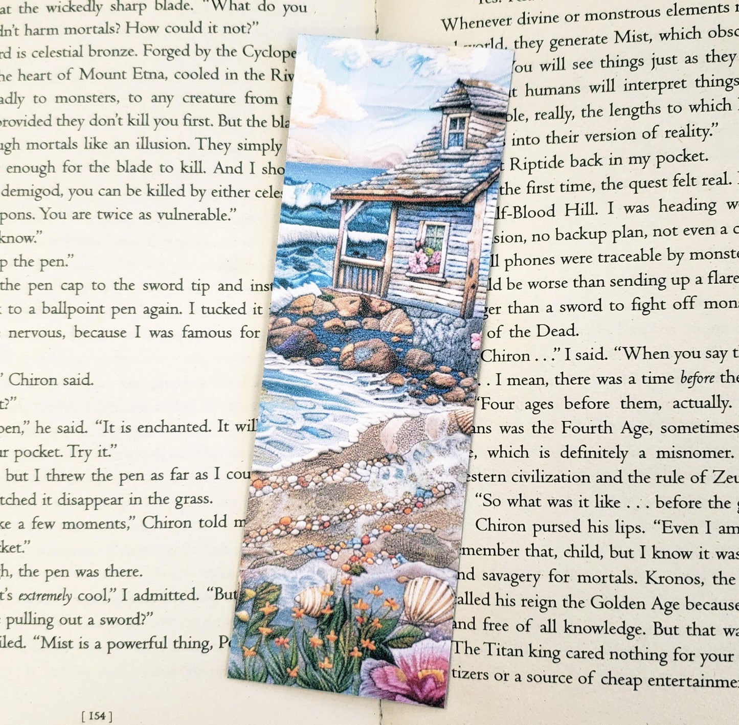 Beach Cottage Bookmarks, set of 3 printed bookmarks, gift for romance and travel readers, laminated matte finish, 2x6 inch