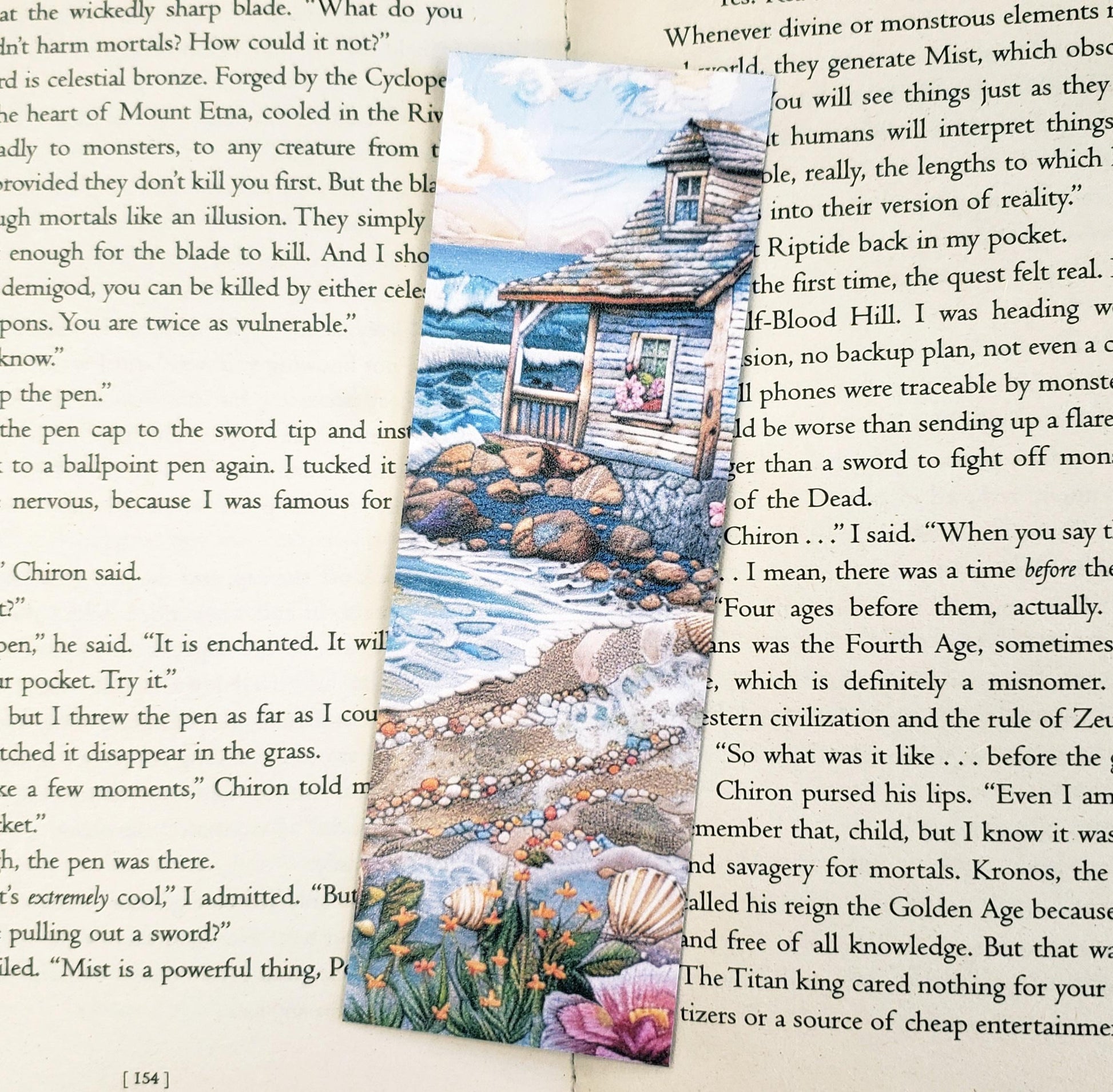 Beach Cottage Bookmarks, set of 3 printed bookmarks, gift for romance and travel readers, laminated matte finish, 2x6 inch