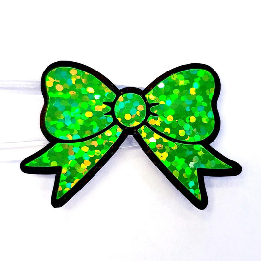 Wicked Cute Green Bow Stickers, set of 18 sparkly coquette ribbons for cards, journals, ornaments, laptops and projects, each 1.5 inches.