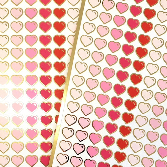 Valentine's Day pink shade heart stickers, Set of 150 mini hearts for notecards, envelopes, journals and scrapbook page embellishments.