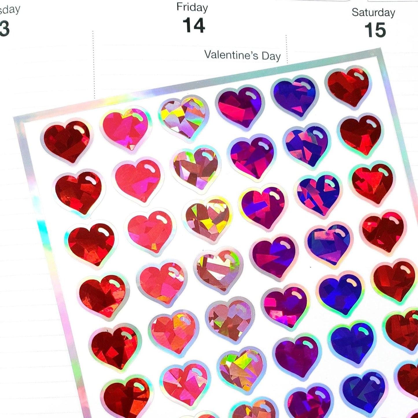 Sparkly Heart Stickers for Valentine's Day, set of 60 small multi color and silver heart embellishments for cards, journals and scrapbooks.