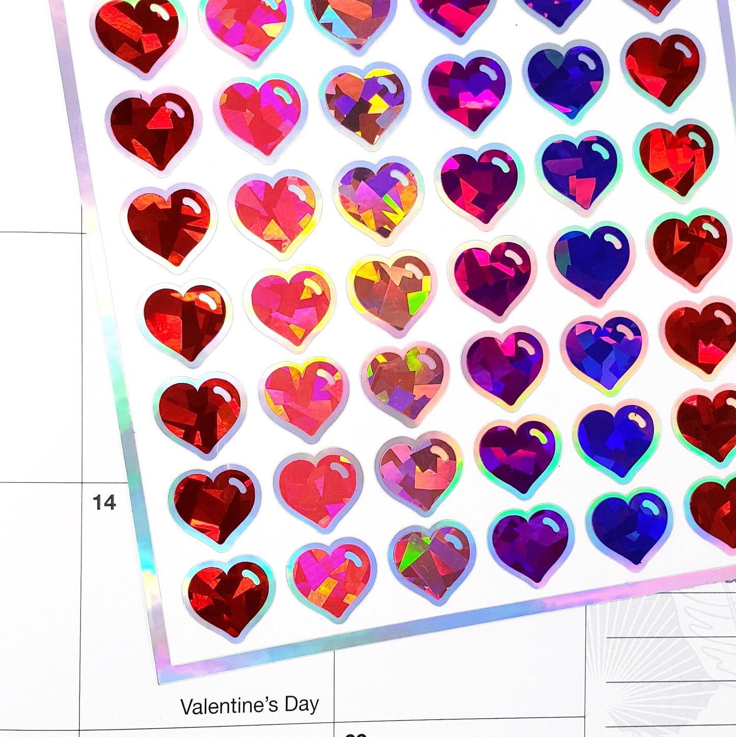 Sparkly Heart Stickers for Valentine's Day, set of 60 small multi color and silver heart embellishments for cards, journals and scrapbooks.