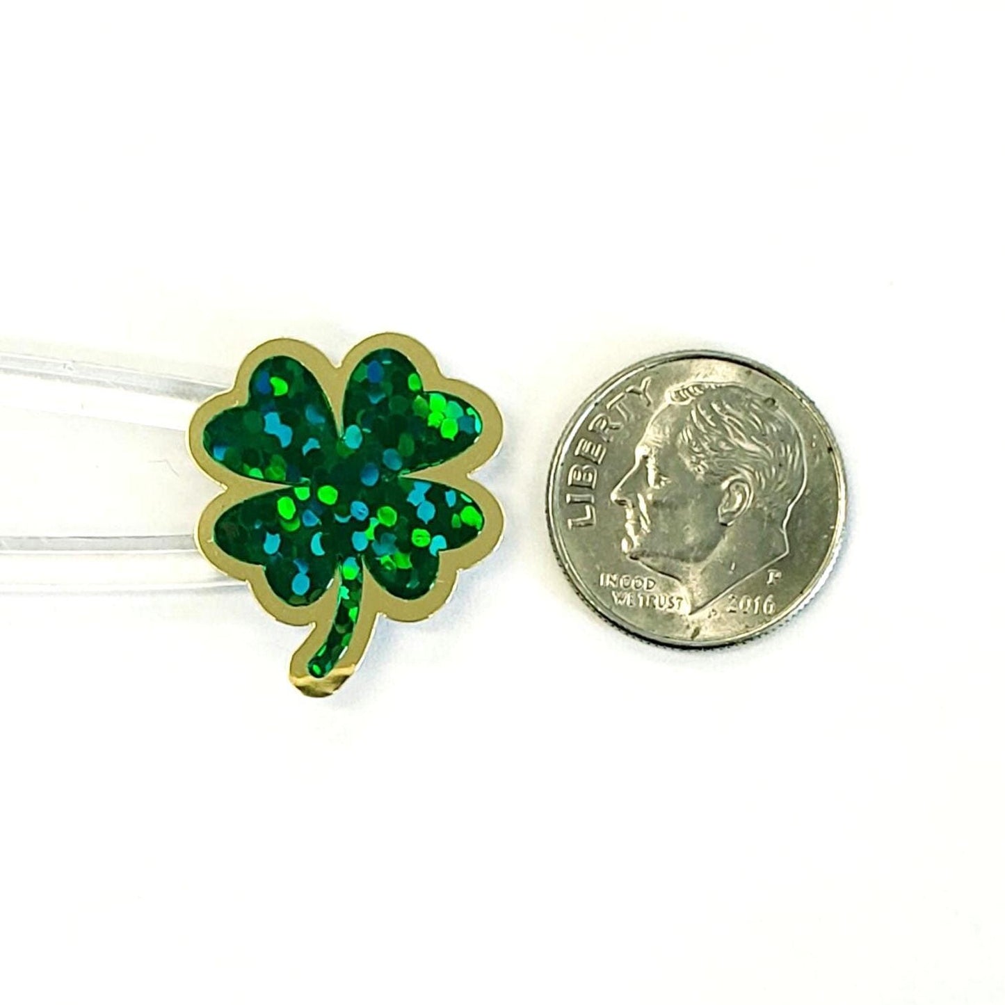 St. Patrick's Day Lucky Four Leaf Clover Stickers, set of 48 green and gold sparkly stickers for cards, scrapbooks and Irish embellishments.