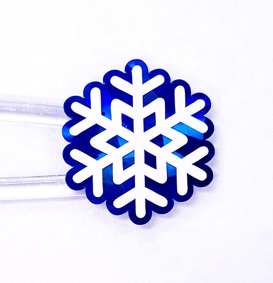 Blue and White Snowflake Stickers, set of 35 small sparkly snow embellishments for holiday cards, Christmas gift tags and winter crafts.