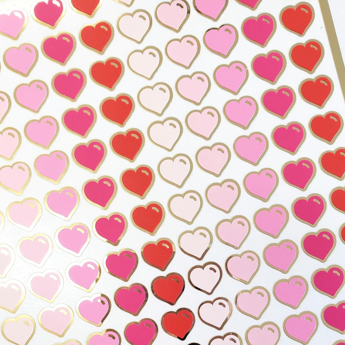 Valentine's Day pink shade heart stickers, Set of 150 mini hearts for notecards, envelopes, journals and scrapbook page embellishments.