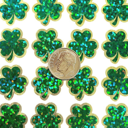 St. Patrick's Day Shamrock Stickers, set of 48 decorative sparkly green and gold clover stickers for planners, signs and craft projects