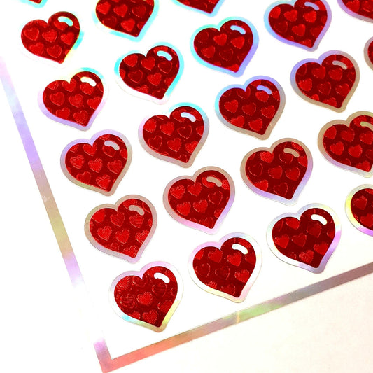 Red Heart Stickers for Valentine's Day, set of 60 small heart decals for cards, envelopes, junk journals, and scrapbook embellishments.