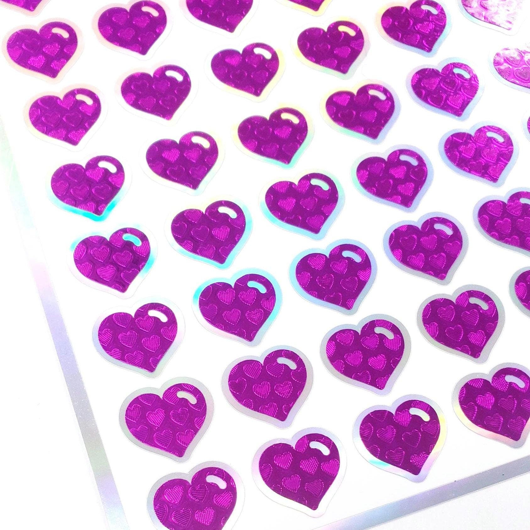 Hot Pink Heart Stickers for Valentine's Day, set of 60 small heart decals for cards, envelopes, junk journals, and scrapbook embellishments.