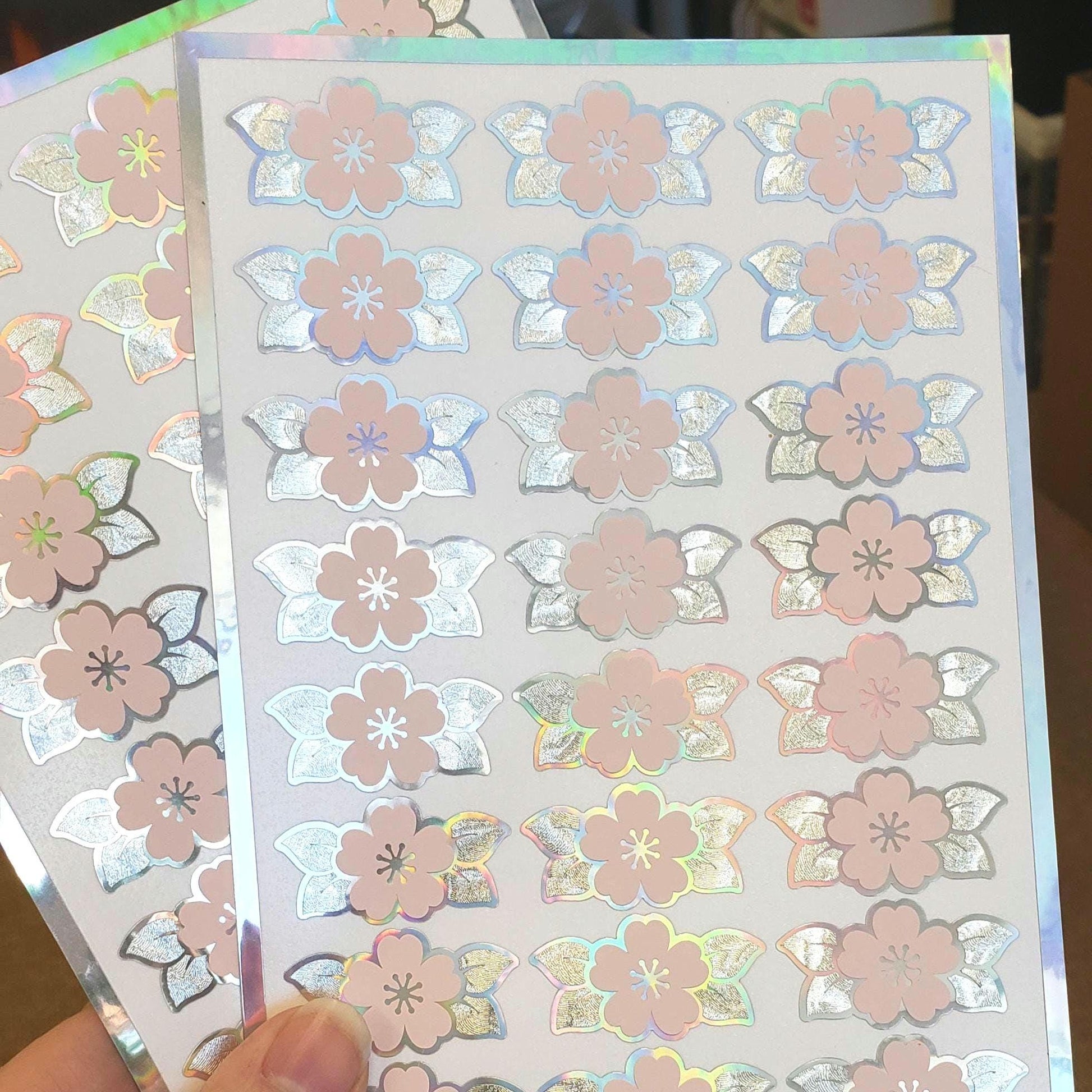 Pink Cherry Blossom Stickers, 24 set of Japanese Sakura flower stickers for spring crafts, journals, notecards, and garden weddings.