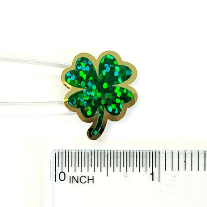 St. Patrick's Day Lucky Four Leaf Clover Stickers, set of 48 green and gold sparkly stickers for cards, scrapbooks and Irish embellishments.