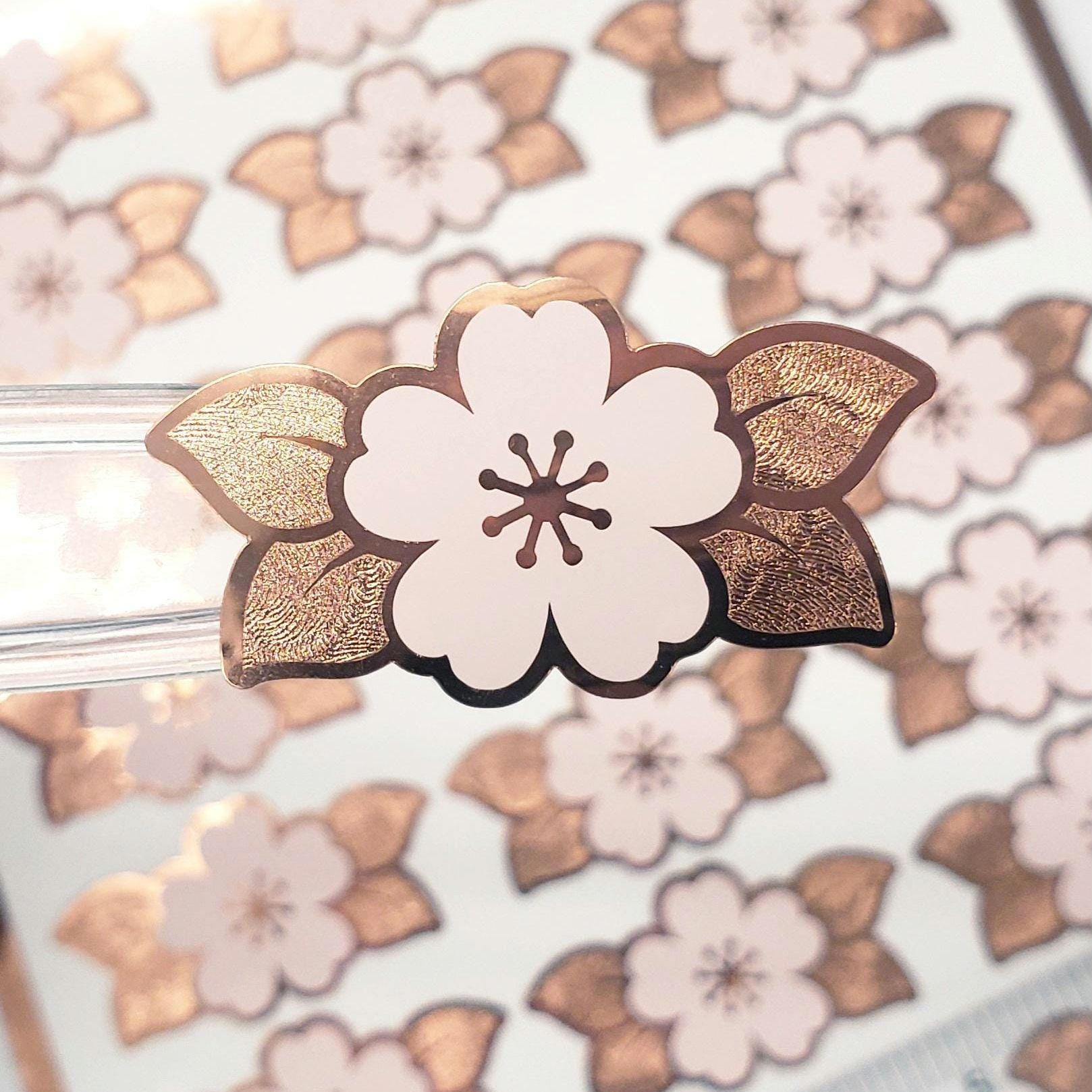 Pink Cherry Blossom Stickers, 24 set of Japanese Sakura flowers, rose gold stickers for crafts, journals, notecards, and garden weddings.