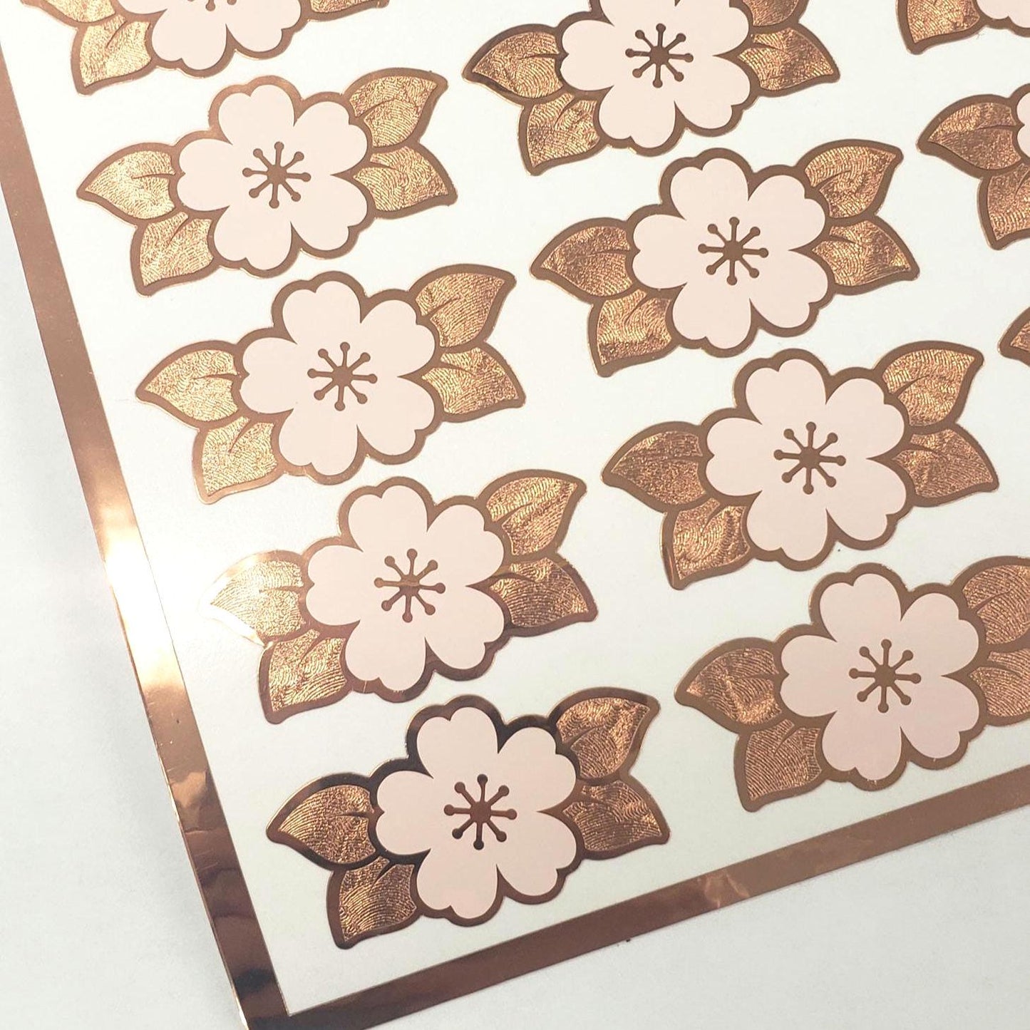 Pink Cherry Blossom Stickers, 24 set of Japanese Sakura flowers, rose gold stickers for crafts, journals, notecards, and garden weddings.