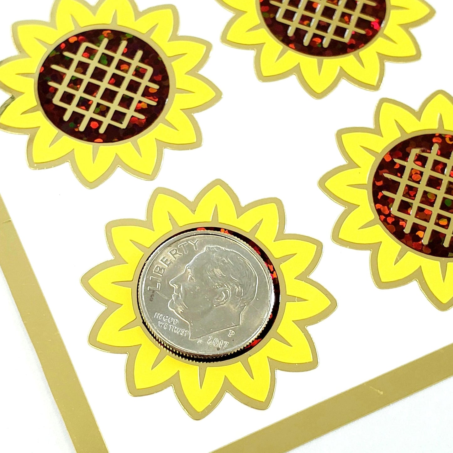 Sunflower Stickers, set of 12 yellow and brown summer flower stickers for journals, laptops, envelopes, tumblers and crafts.