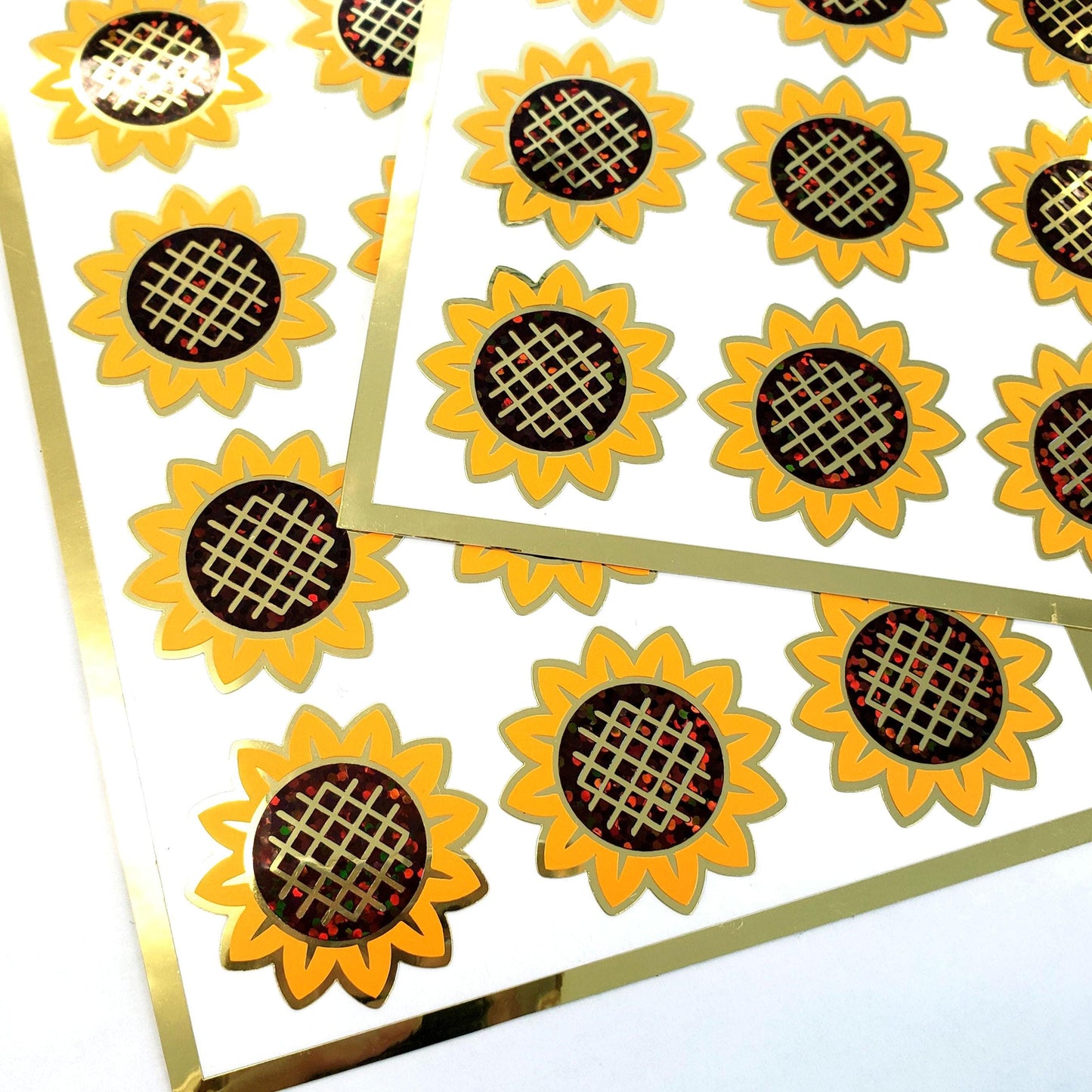 Sunflower Stickers, set of 12 golden yellow and brown flower stickers for journals, laptops, envelopes, and tumblers, summer wedding decor.