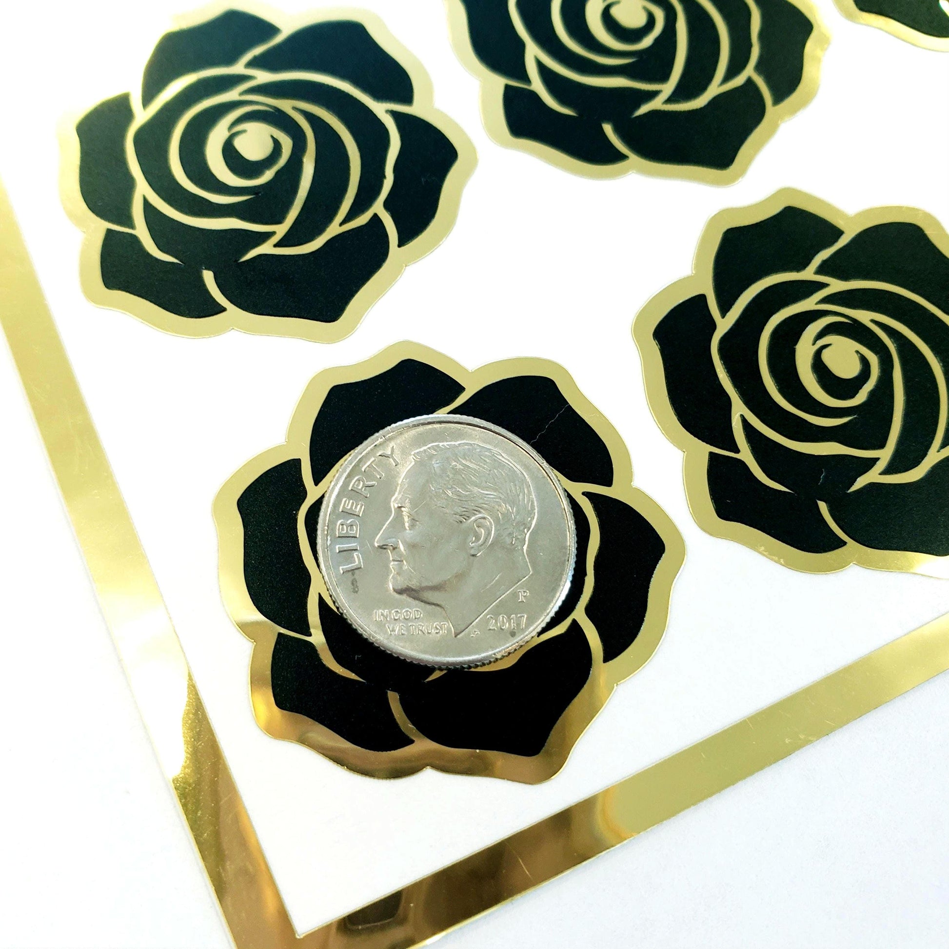 Black Roses Sticker Sheet, set of 15 romantic flowers for goth wedding, envelopes, notebooks, journals, phone cases, laptops and crafts.