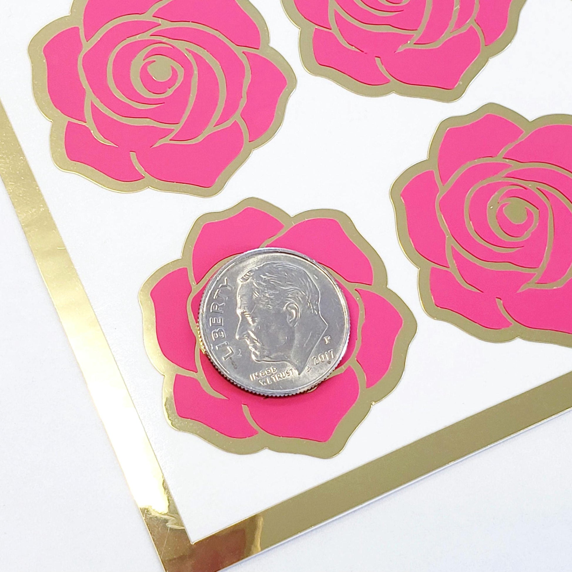 Hot Pink Roses Sticker Sheet, set of 15 rose blooms for spring weddings, envelopes, notebooks, journals, laptops, phone covers and crafts.