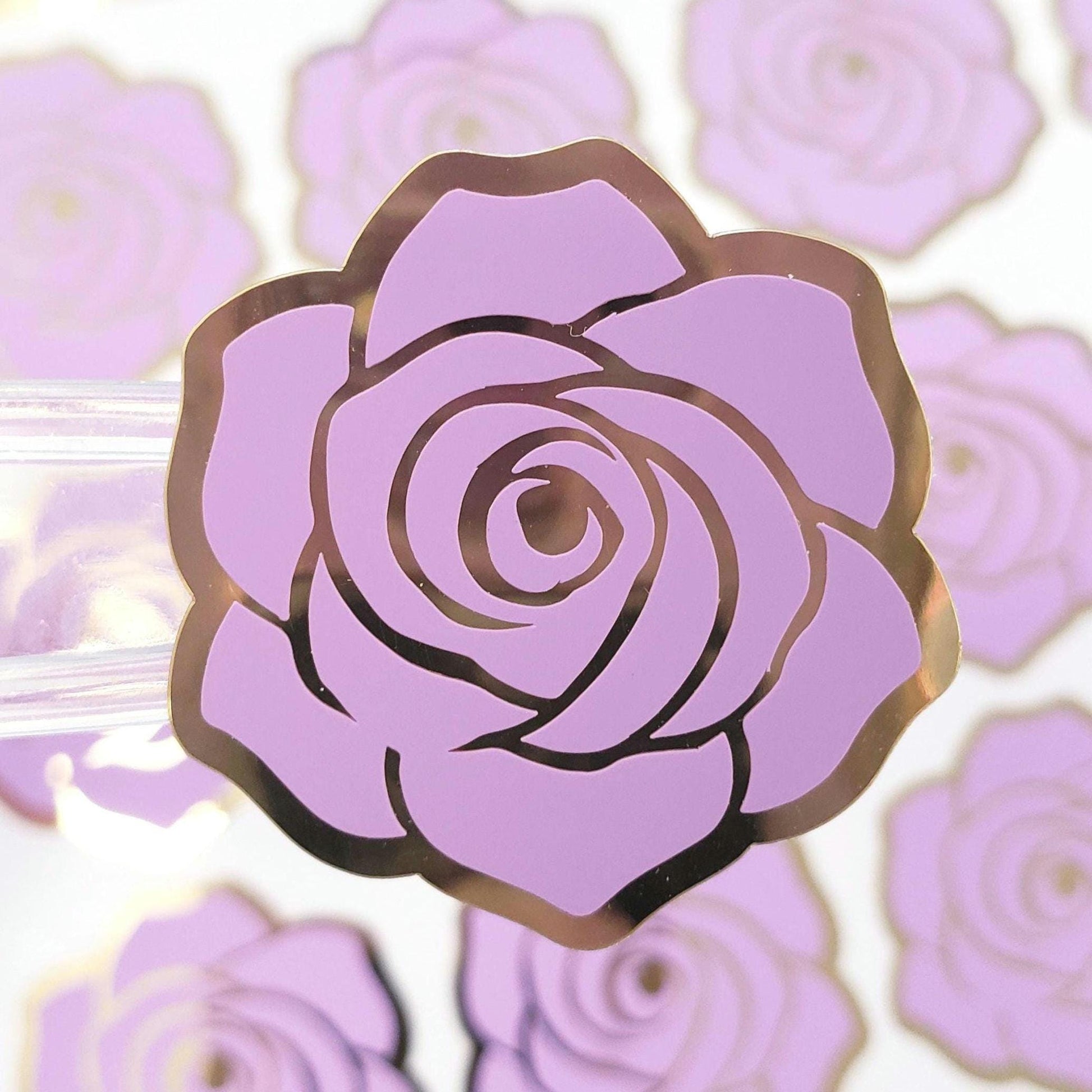 Purple Roses Sticker Sheet, set of 15 lilac and gold flowers for weddings, envelopes, notebooks, journals, laptops, phone covers and crafts.