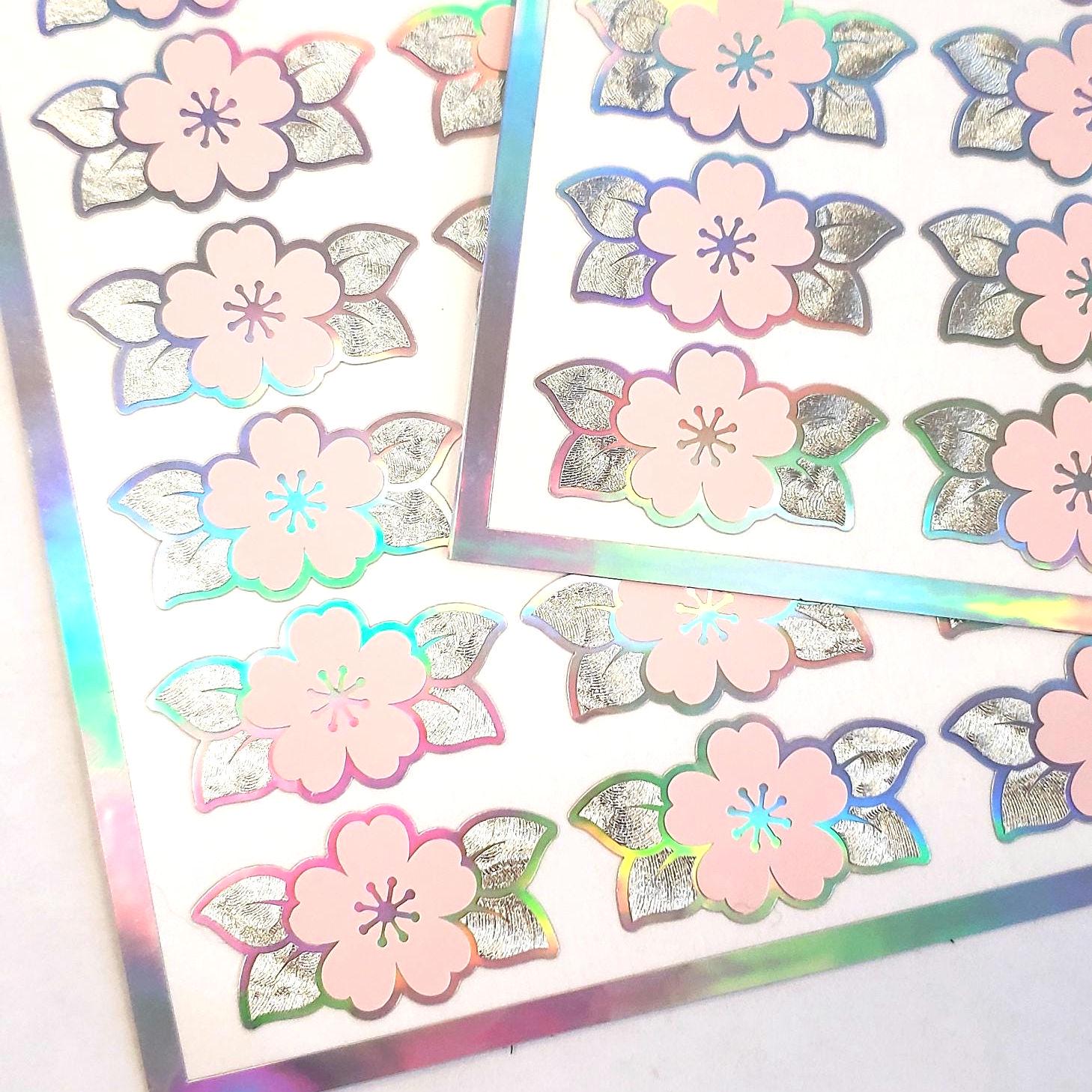 Pink Cherry Blossom Stickers, 24 set of Japanese Sakura flower stickers for spring crafts, journals, notecards, and garden weddings.