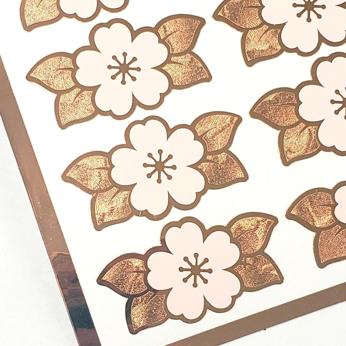 Pink Cherry Blossom Stickers, 24 set of Japanese Sakura flowers, rose gold stickers for crafts, journals, notecards, and garden weddings.