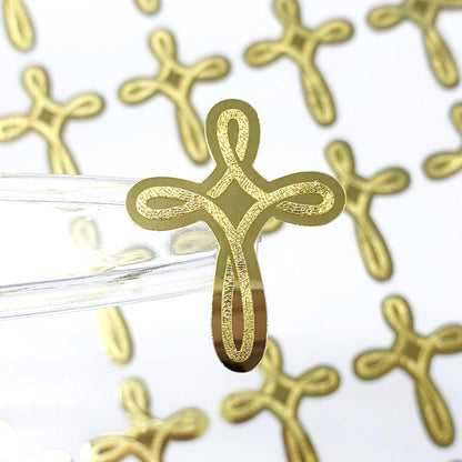 Gold Cross Stickers – 30 Metallic & Mirror Gold Cross Decals – Elegant Christian Stickers for church service, bible club and christenings.