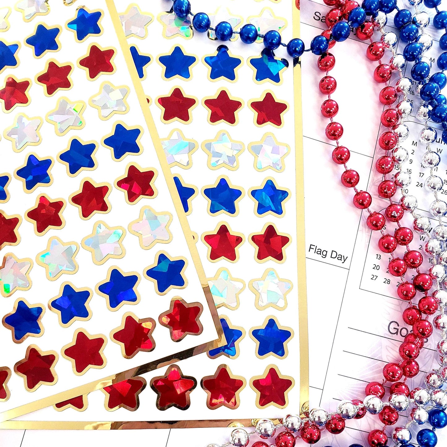 Red, White and Blue Star Stickers for flag day, Independence and Memorial Day. Sparkly American Flag Star Stickers for Patriotic Decorations