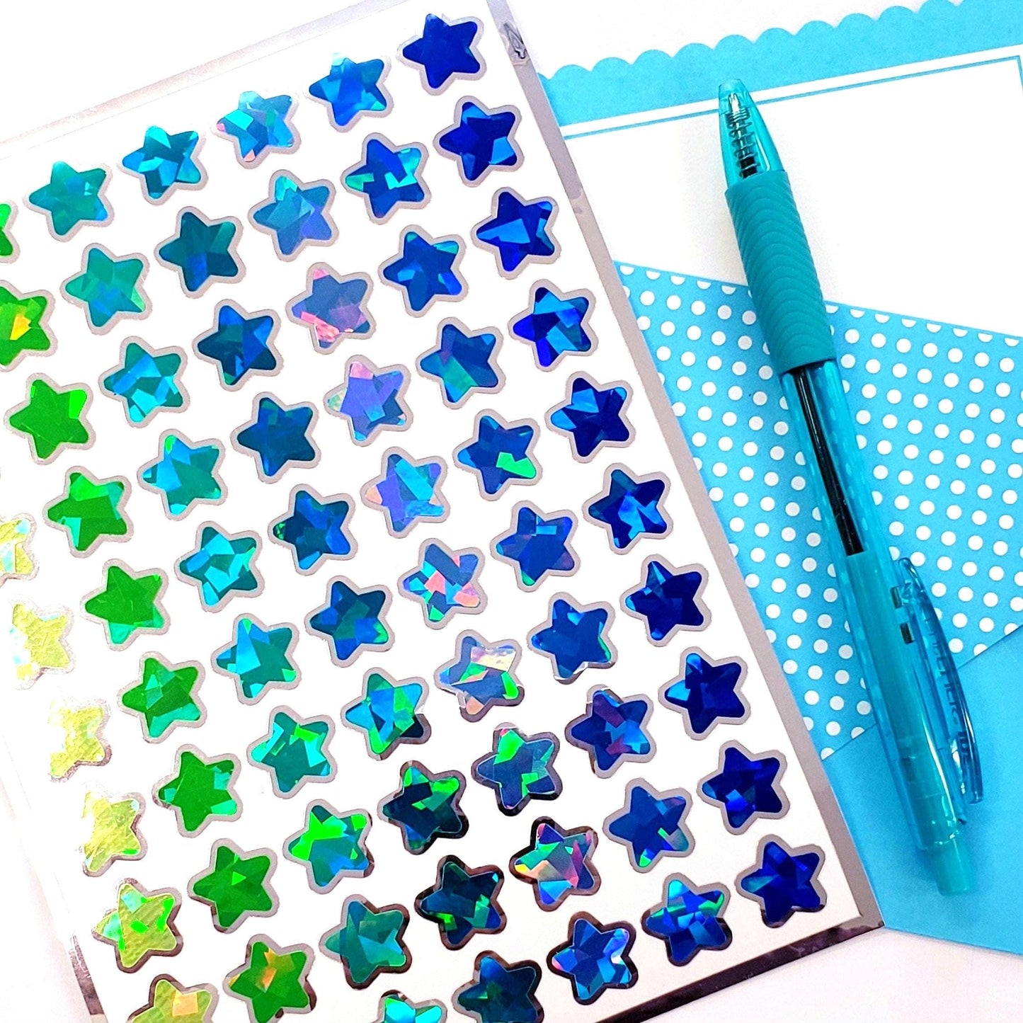 Sparkly Star Stickers in Yellow, Turquoise, Blue and Green, Set of 70 for Journals, Charts, Trackers and Mermaid Birthday. Silver Outline