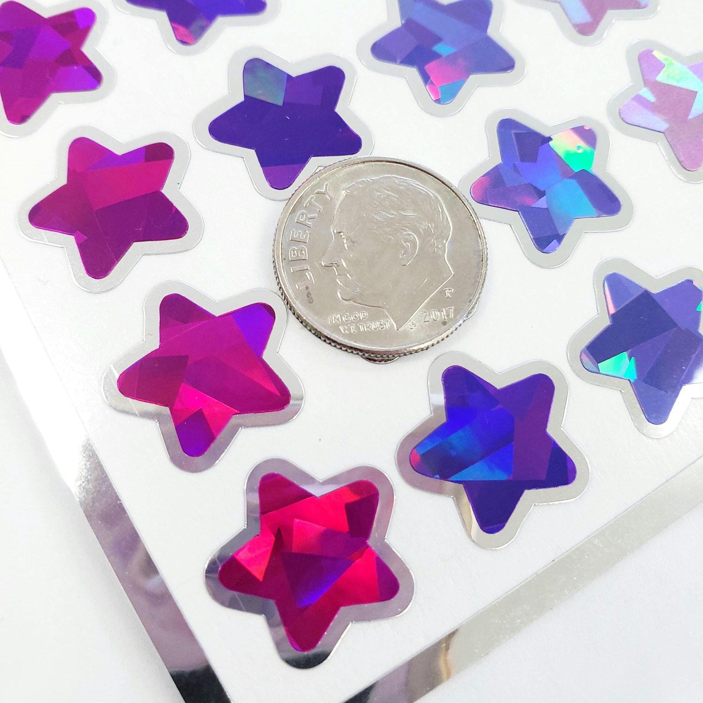 Sparkly Star Stickers in pink, purple, red and orange, set of 70 stars for Journals, Charts, Trackers and Princess Birthday. Silver Outline