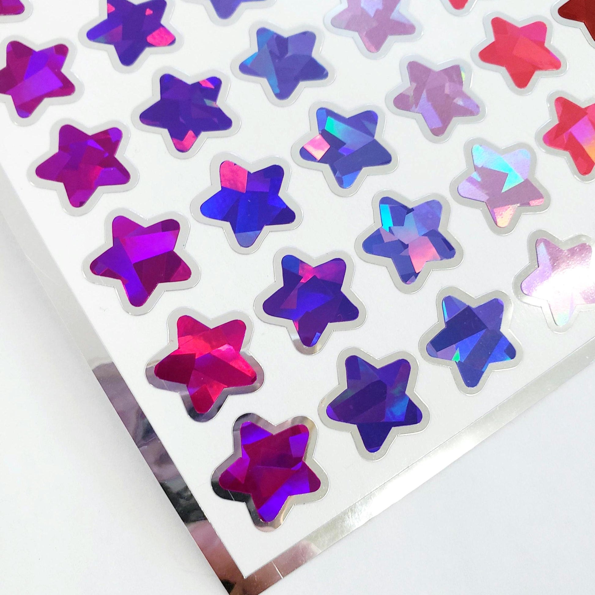 Sparkly Star Stickers in pink, purple, red and orange, set of 70 stars for Journals, Charts, Trackers and Princess Birthday. Silver Outline