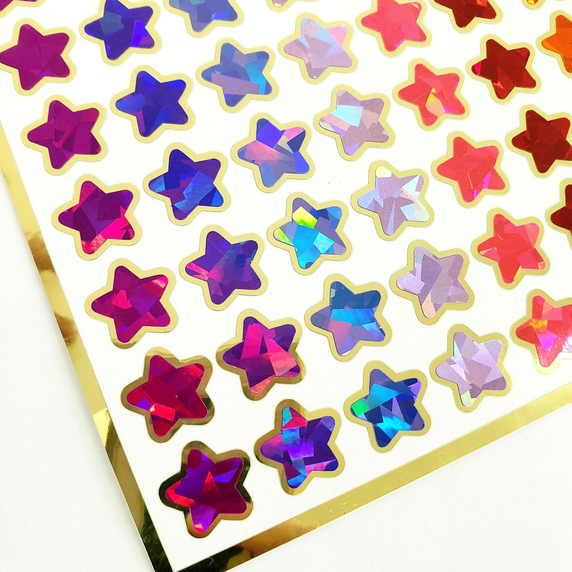 Sparkly Star Stickers in pink, purple, red and orange, set of 70 stars for Journals, Charts, Trackers and Princess Birthday. Gold Outline