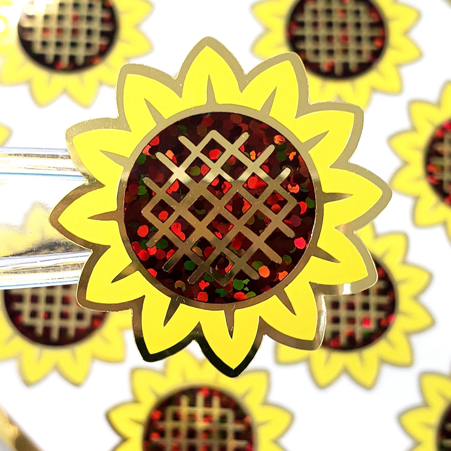 Sunflower Stickers, set of 12 yellow and brown summer flower stickers for journals, laptops, envelopes, tumblers and crafts.