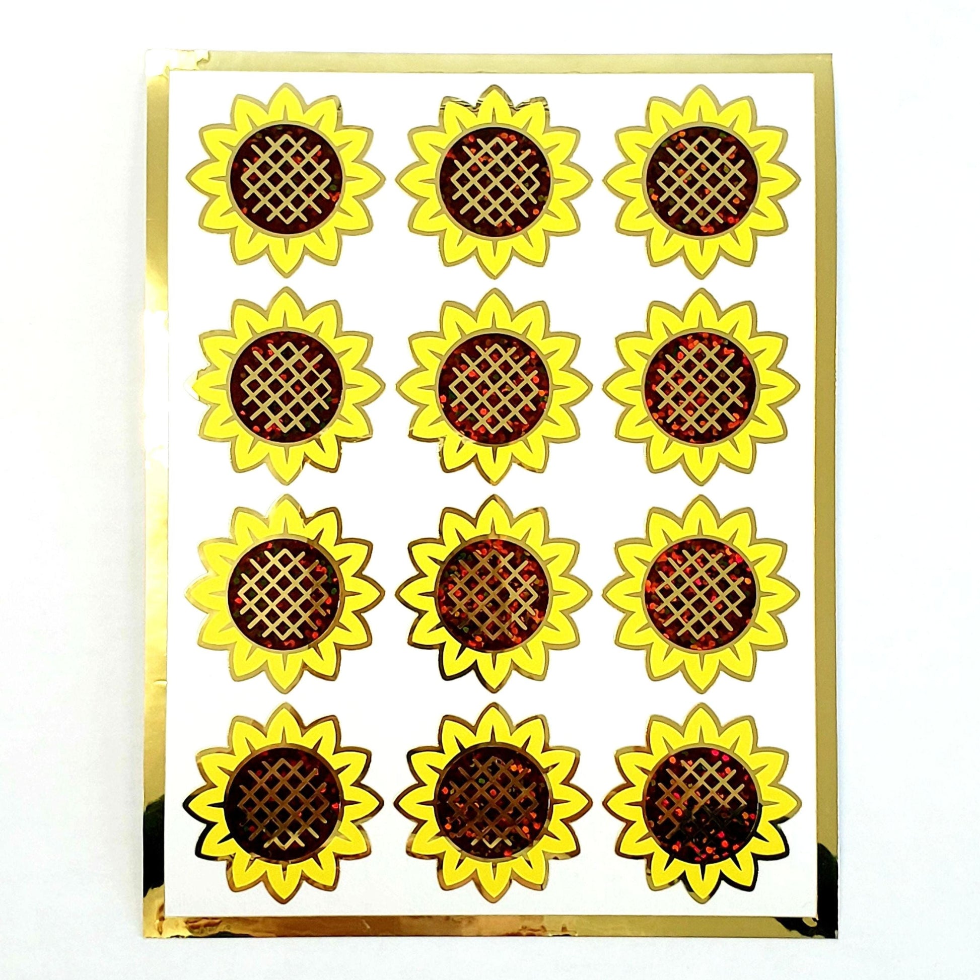 Sunflower Stickers, set of 12 yellow and brown summer flower stickers for journals, laptops, envelopes, tumblers and crafts.