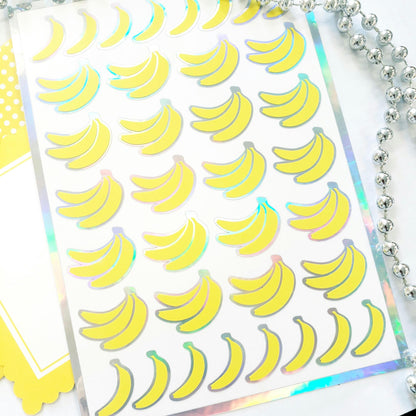 Banana Stickers, set of 36 small yellow and gold bananas, vinyl labels for notebooks, journals, baking and meal planners.