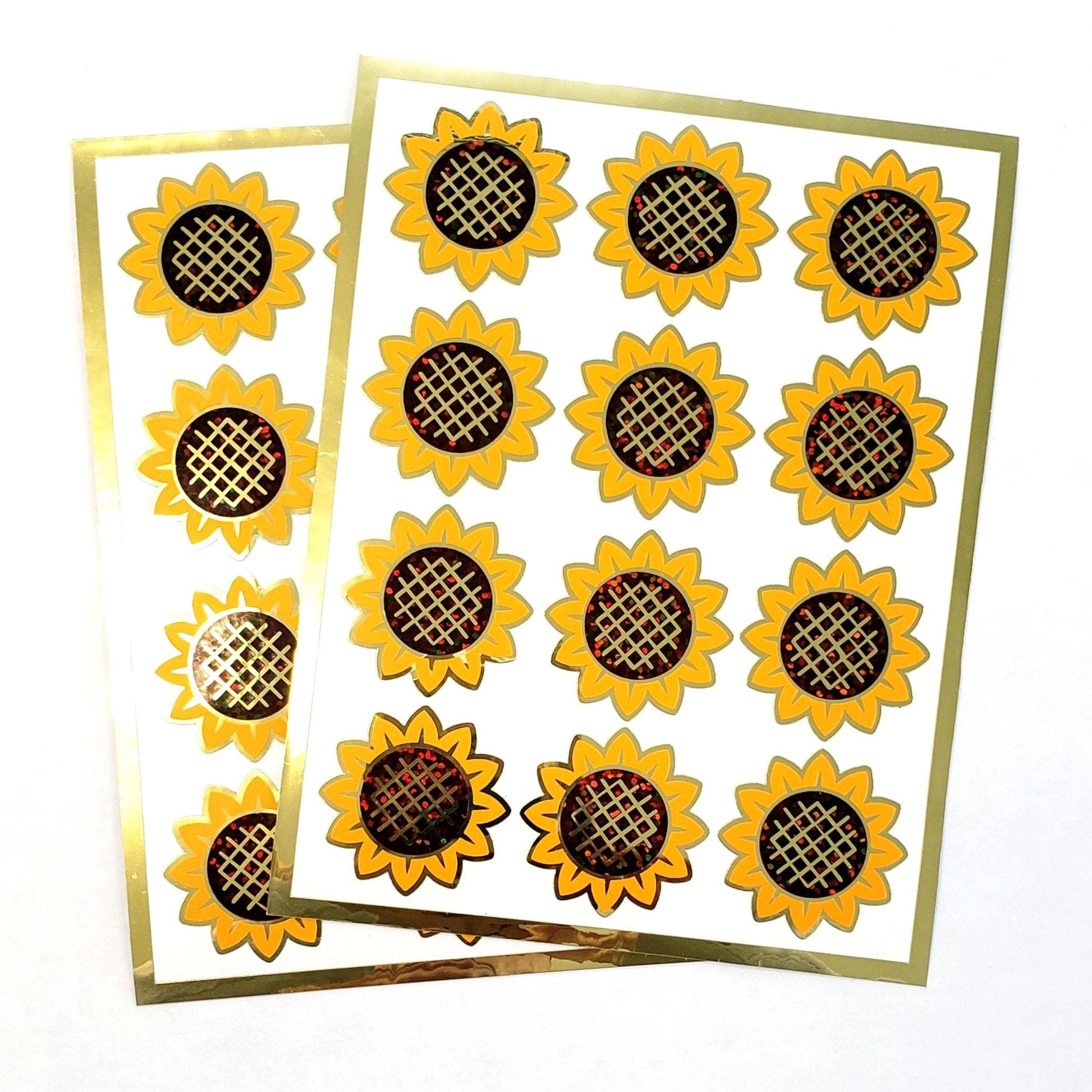 Sunflower Stickers, set of 12 golden yellow and brown flower stickers for journals, laptops, envelopes, and tumblers, summer wedding decor.