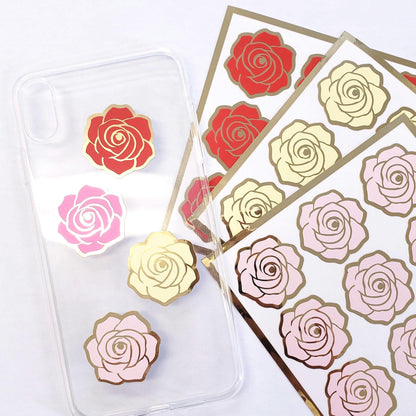 Purple Roses Sticker Sheet, set of 15 lilac and gold flowers for weddings, envelopes, notebooks, journals, laptops, phone covers and crafts.