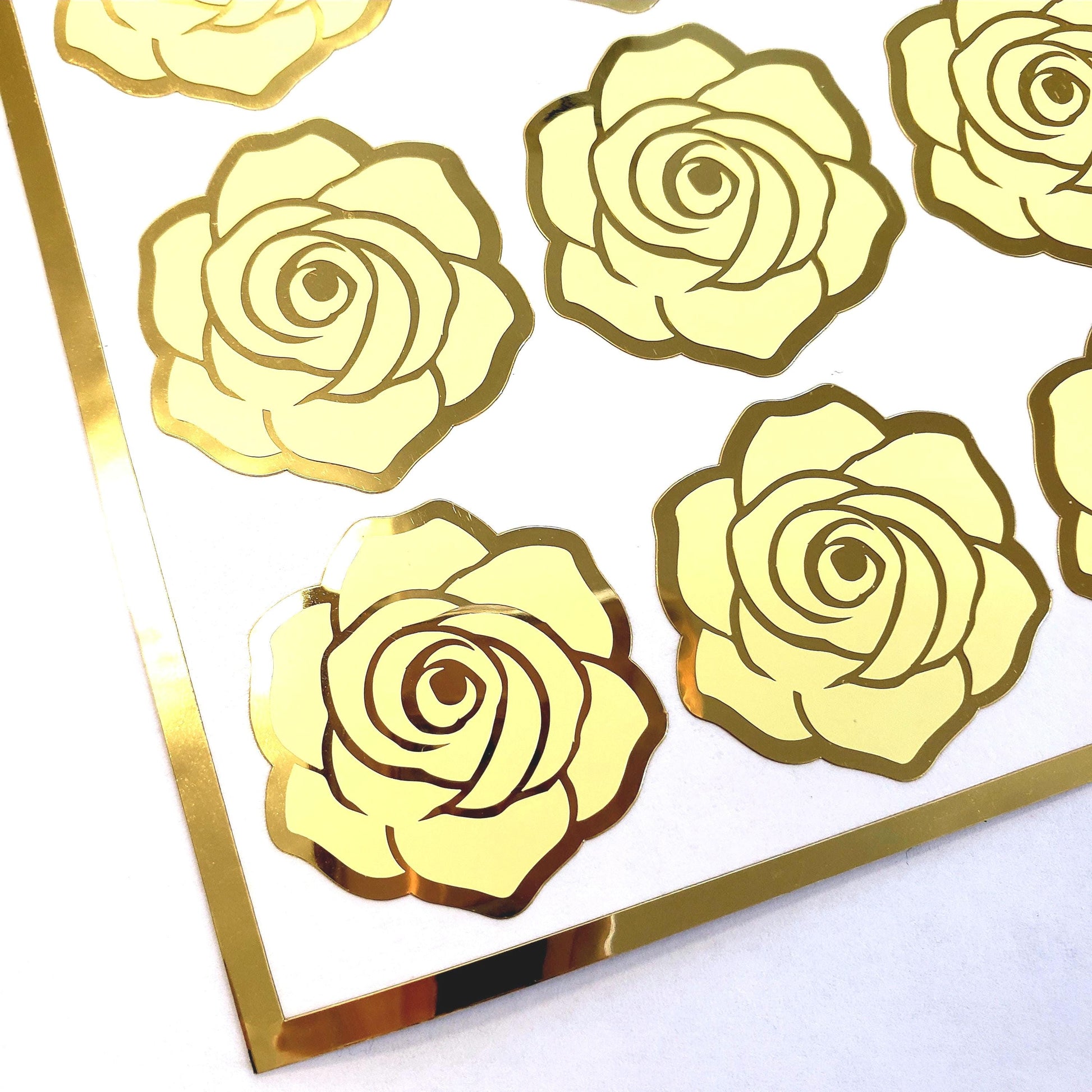 Yellow Roses Sticker Sheet, set of 15 yellow and gold flowers for garden wedding, envelopes, notebooks, journals, laptops and spring crafts.