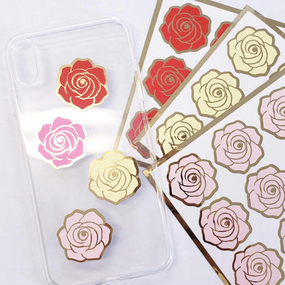 Roses Sticker Sheet, set of 15 red and gold flowers for garden wedding, envelopes, notebooks, journals, laptops and spring crafts.