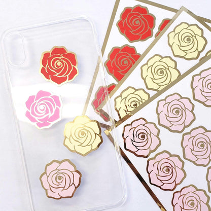 Hot Pink Roses Sticker Sheet, set of 15 rose blooms for spring weddings, envelopes, notebooks, journals, laptops, phone covers and crafts.