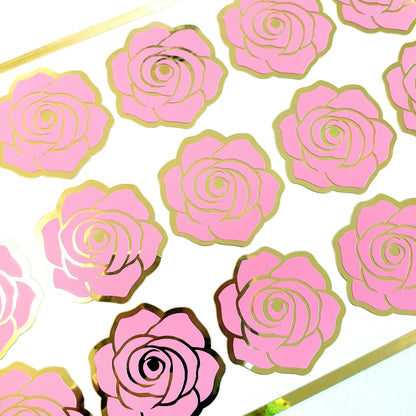 Pink Roses Sticker Sheet, set of 15 rose blooms for spring weddings, envelopes, notebooks, journals, laptops, phone covers and crafts.