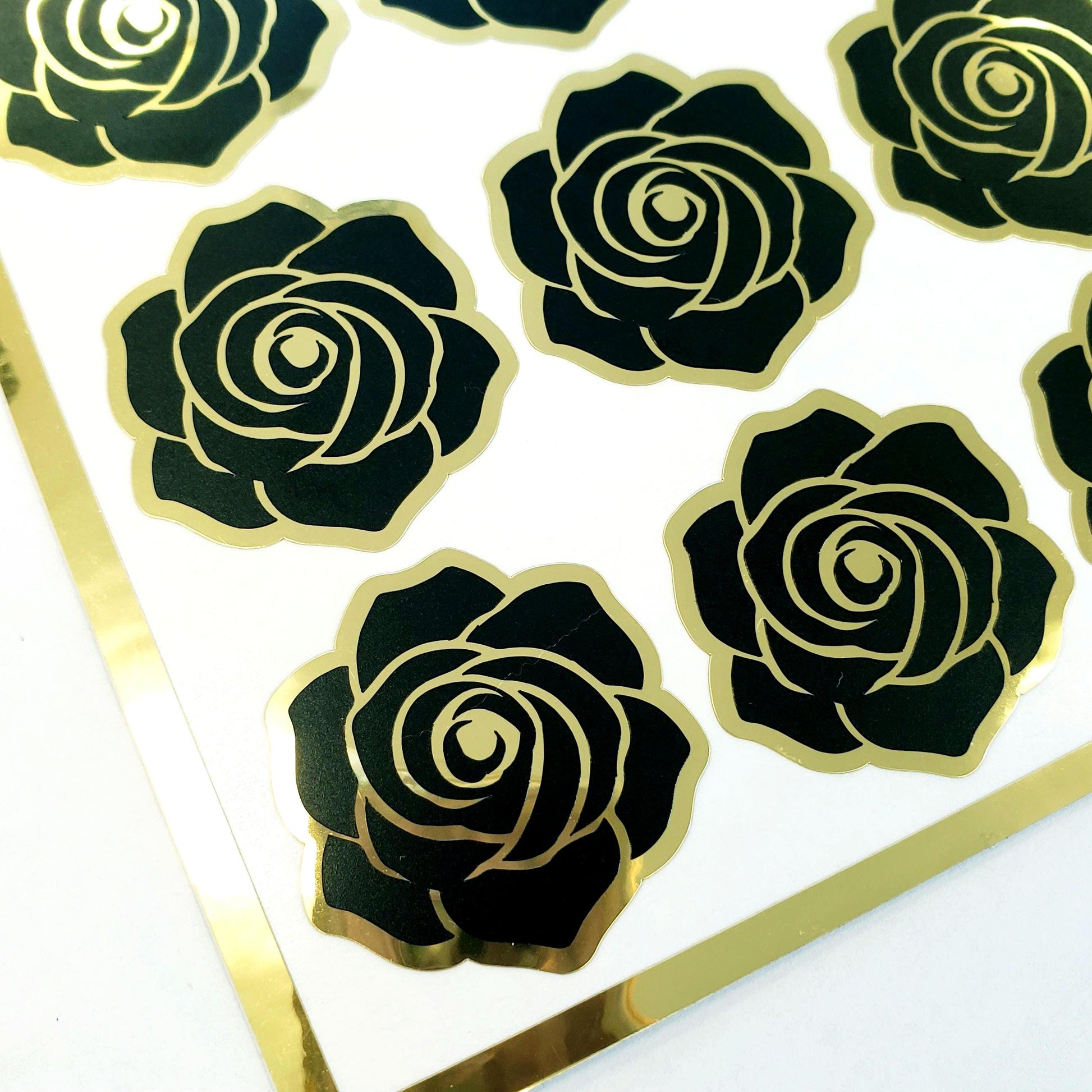 Black Roses Sticker Sheet, set of 15 romantic flowers for goth wedding, envelopes, notebooks, journals, phone cases, laptops and crafts.