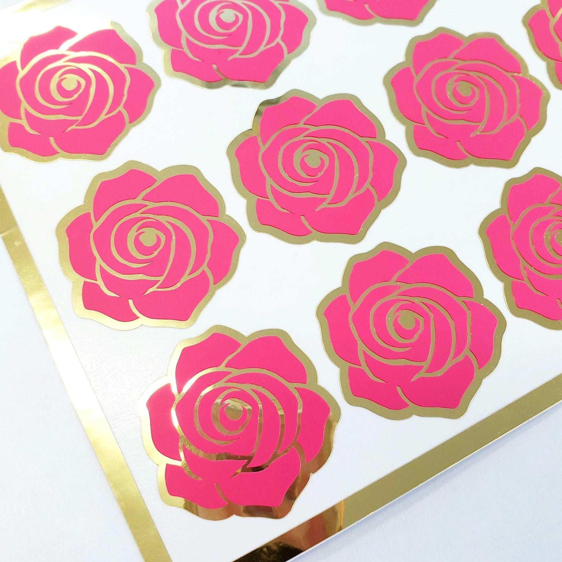 Hot Pink Roses Sticker Sheet, set of 15 rose blooms for spring weddings, envelopes, notebooks, journals, laptops, phone covers and crafts.