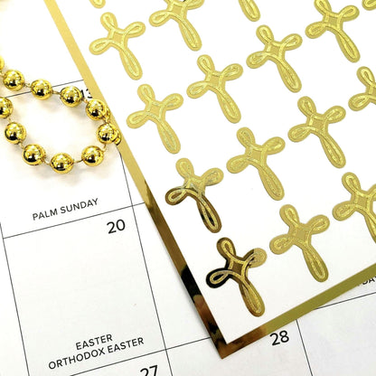 Gold Cross Stickers – 30 Metallic & Mirror Gold Cross Decals – Elegant Christian Stickers for church service, bible club and christenings.